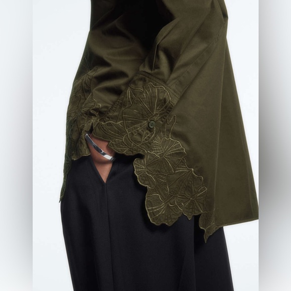 COS Oversized Dark Green/Moss Embroided Shirt NWT Sz 14 - Picture 2 of 5